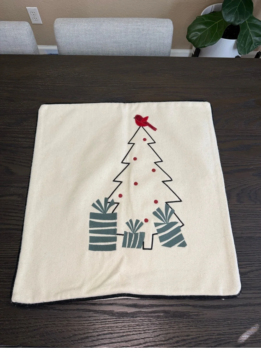 Crate & Barrel Joan Anderson Christmas Tree Wool Pillow Cover 23x23 NWT